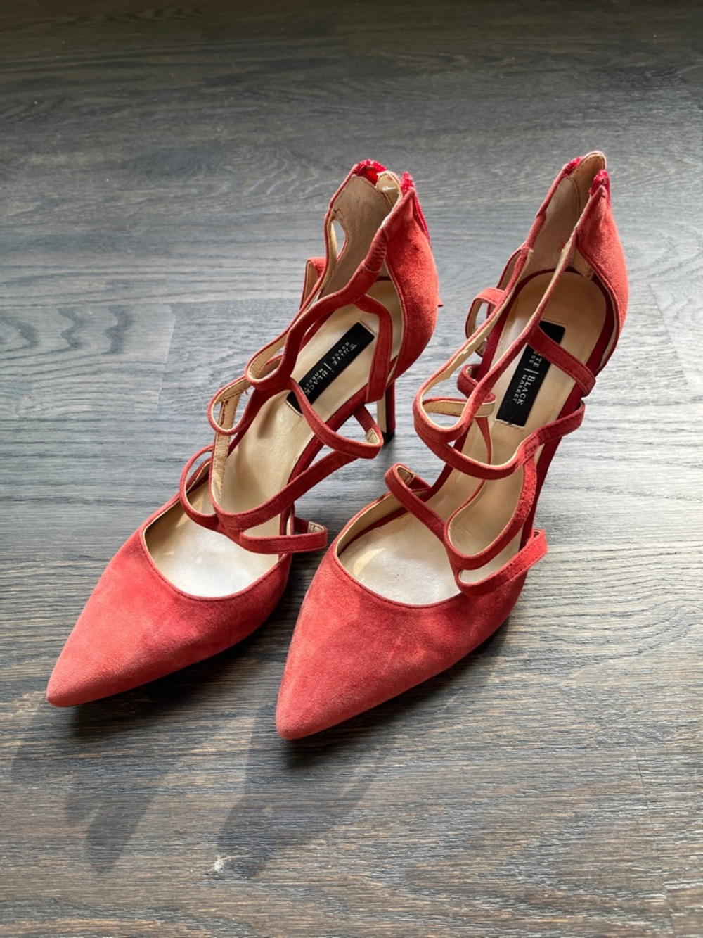 White House Black Market Red Strappy Pointed-Toe Heels